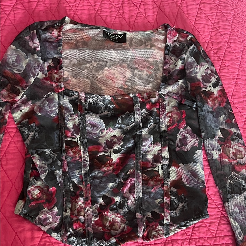 Floral Mesh Long Sleeve Blouse